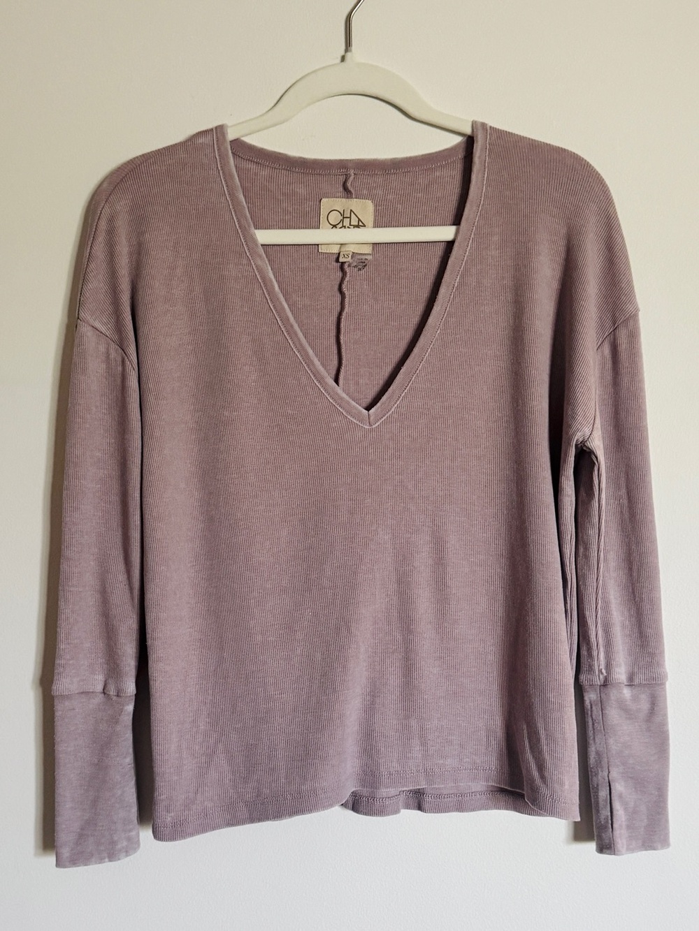 Chaser Dusty Mauve V-Neck Long Sleeve Top